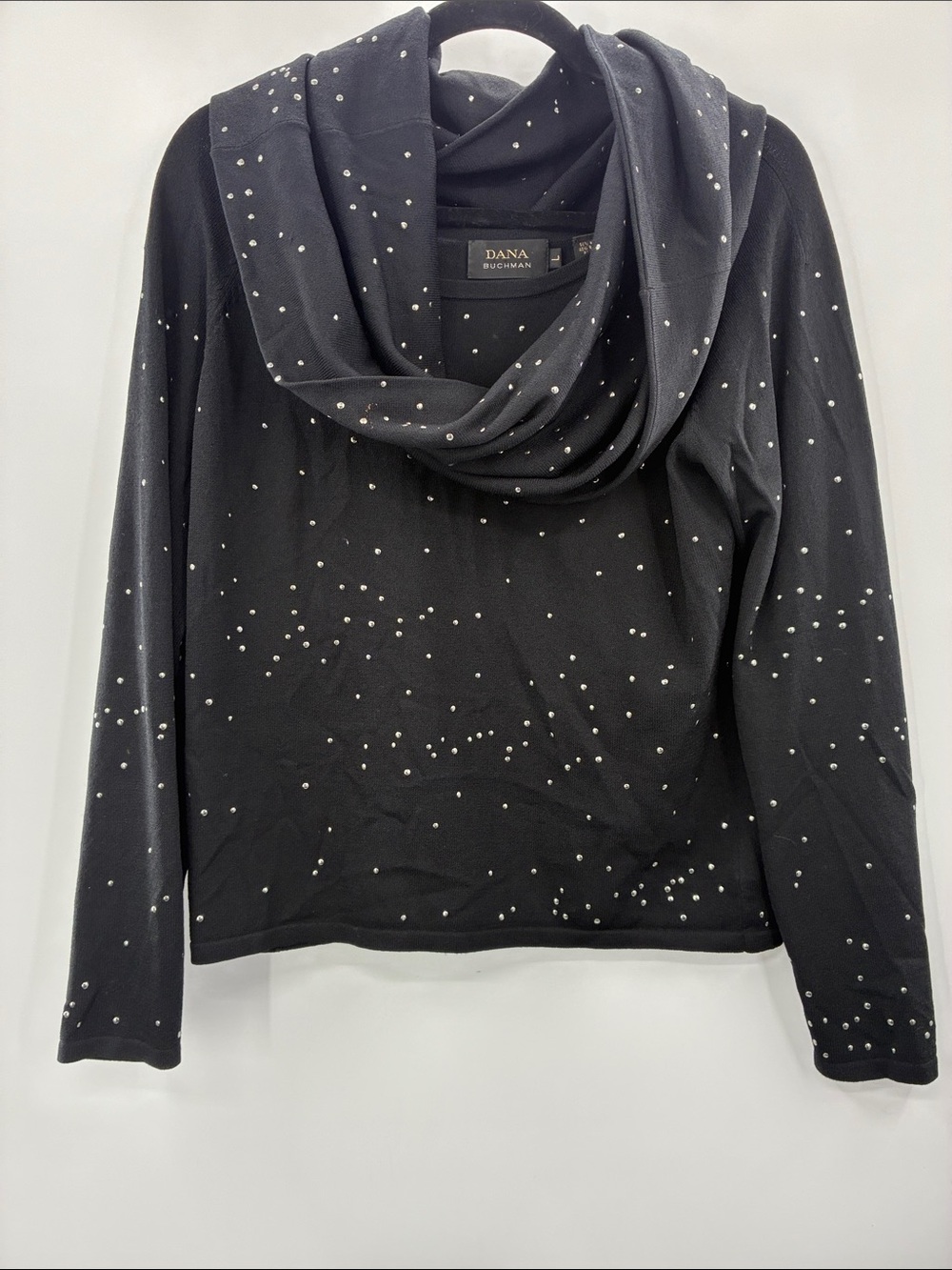 Dana Buchman Black Cowl Neck Studded Knit Sweater size Large